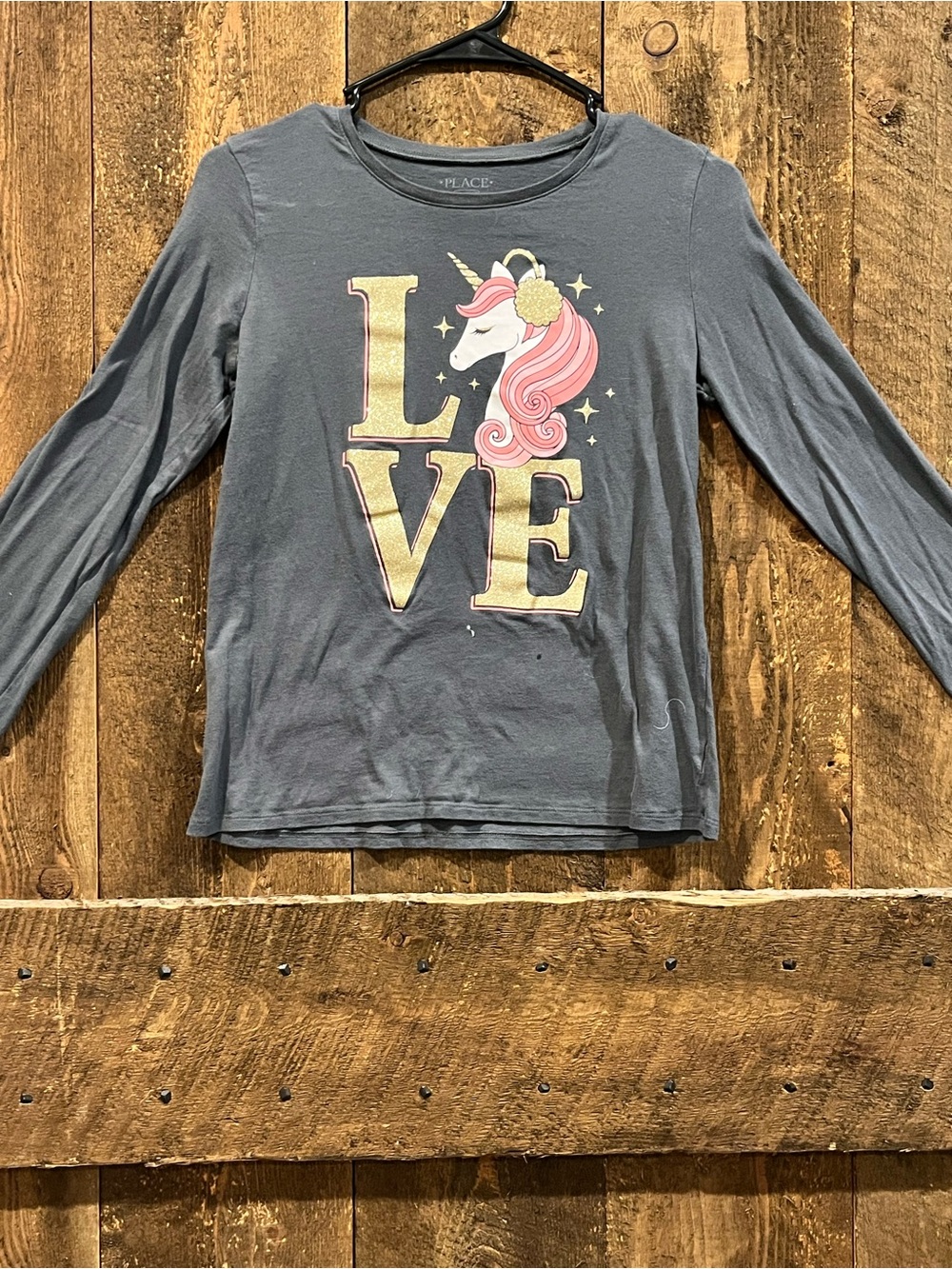 The Children's Place Gray Long-Sleeve Unicorn 'LOVE' Top with Pink Accent